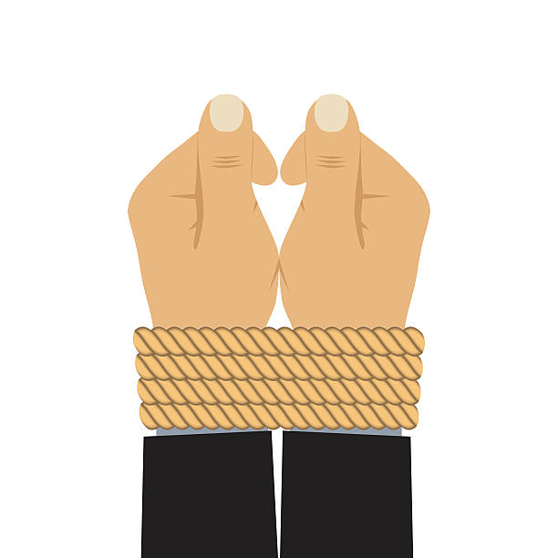 The hands tied by a rope. The hands tied by a rope. hands tied up stock illustrations