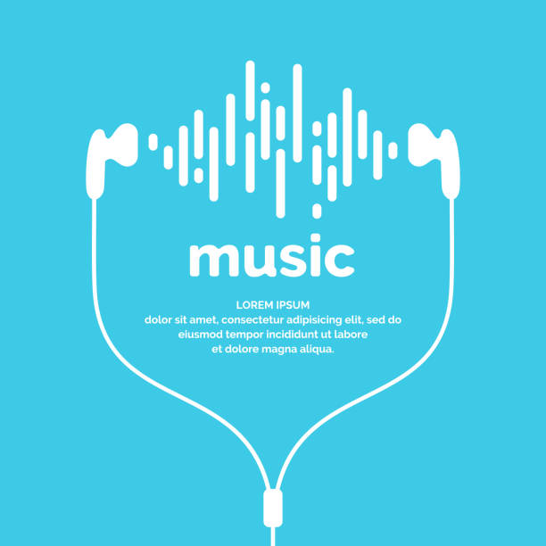ilustraciones, imágenes clip art, dibujos animados e iconos de stock de la imagen de la onda sonora - auriculares equipo de música