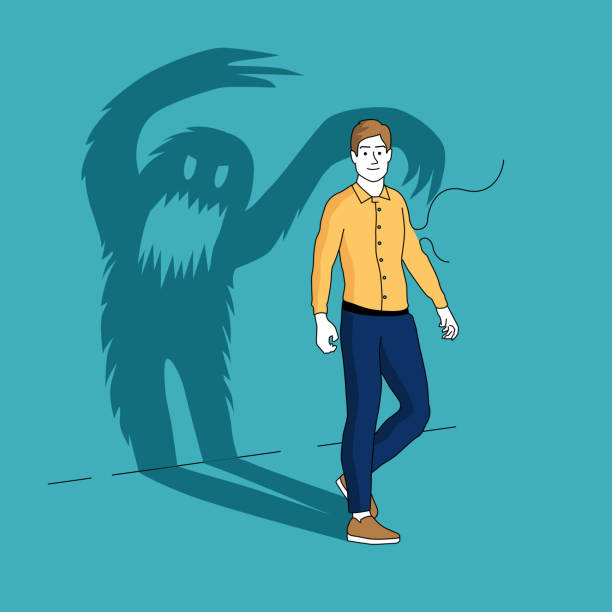 The Inner Demons The Inner Demons. A smiling man casts a long shadow in the shape of a monster. People vector illustration monster stock illustrations