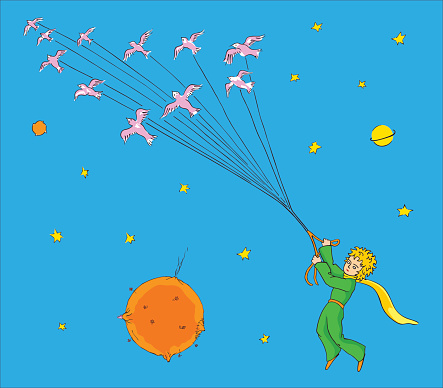 The little Prince flying with birds