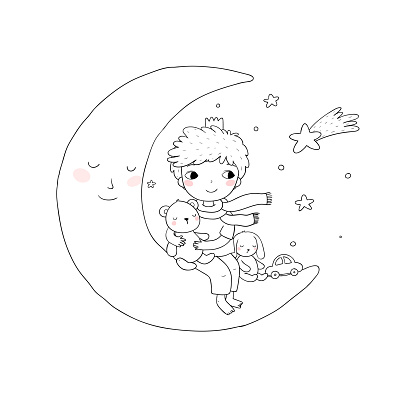 Le Petit Prince Est Assis Sur La Lune Enfant Mignon De Le Petit Prince Est Assis Sur La Lune Enfant Mignon De