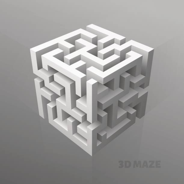 The maze cube The maze cube cover or poster maze icons stock illustrations