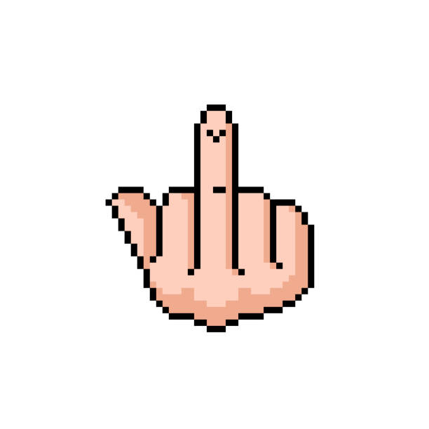 The middle finger hand drawn sign. Vector illustration of fuck you sign. Pixel art. vector art illustration