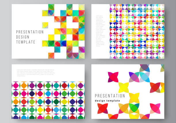 The minimalistic abstract vector illustration of the editable layout of the presentation slides design business templates. Abstract background, geometric mosaic pattern with bright circles, geometric shapes. The minimalistic abstract vector illustration of the editable layout of the presentation slides design business templates. Abstract background, geometric mosaic pattern with bright circles, geometric shapes mosaic photos stock illustrations
