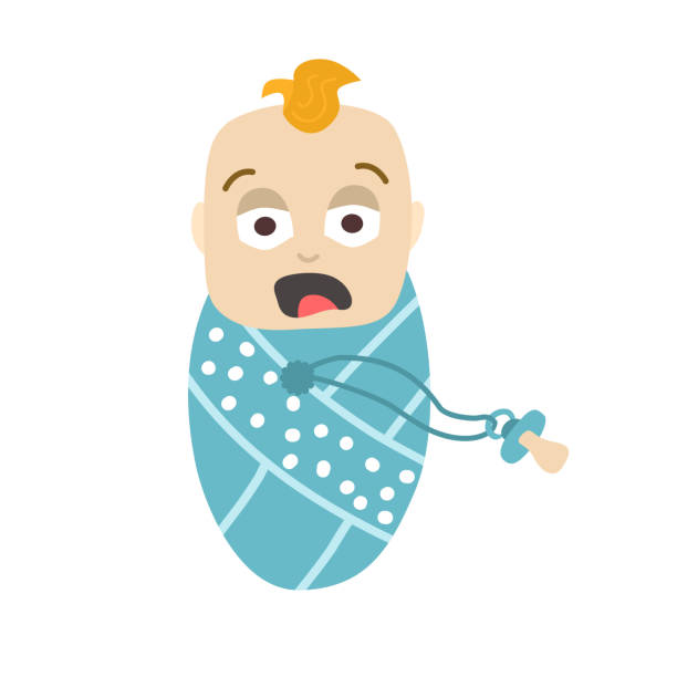 ilustrações de stock, clip art, desenhos animados e ícones de the newborn baby has lost a pacifier and is screaming. illustration of a cute newborn baby boy - lost first