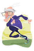Illustration of elderly man, running with sports clothes, showing healthy life and practicing sports.