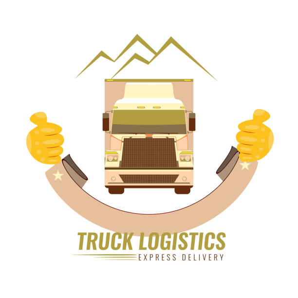stockillustraties, clipart, cartoons en iconen met de oude vintage logo voor het bedrijf met de afbeelding van de truck vooraanzicht van het vrachtvervoer. vectorillustratie. - front view old jeep
