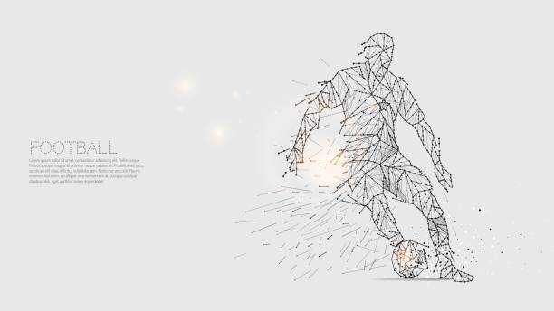 The particles and line dot of football player motion. The particles and line dot of football player motion. concept of moving. suitable use for poster banner and background design. - line stroke weight editable soccer silhouettes stock illustrations