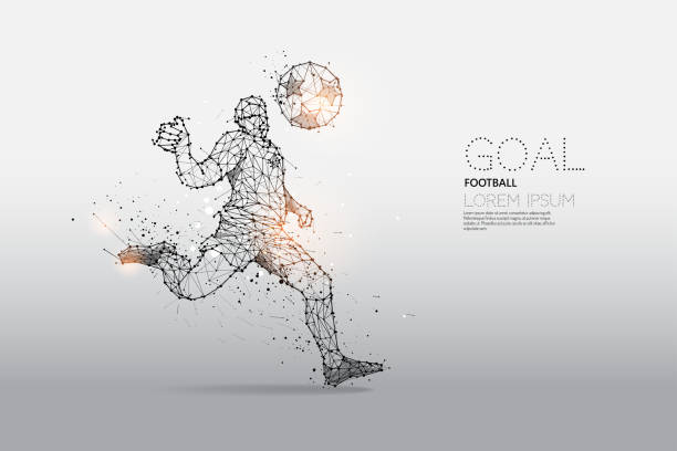The particles and line dot of football player motion The particles and line dot of football player motion. concept of moving. suitable use for poster banner and background design. - line stroke weight editable soccer silhouettes stock illustrations