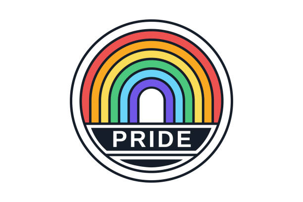 stockillustraties, clipart, cartoons en iconen met de patch op de kleren of de sticker voor de lgbt-gemeenschap met een regenboog - gay demonstration