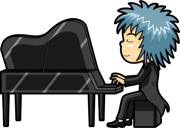 stockillustraties, clipart, cartoons en iconen met the pianist cartoon - manga boy action