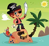 Cute pirate boy and his treasure.