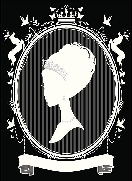 The Princess A beautiful princess (or bride) in a decorative frame with banner. All elements are on separate layers for easy editing. Click below for more fashion and wedding images. cameo brooch stock illustrations