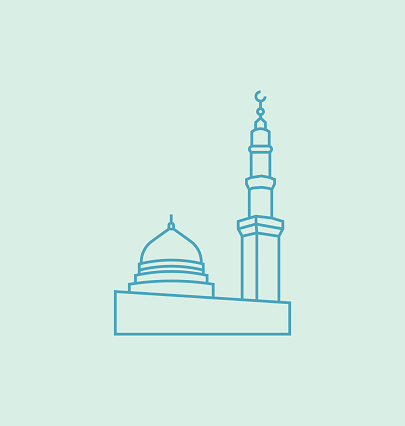 The Prophet's Mosque In Madina colored line Illustration