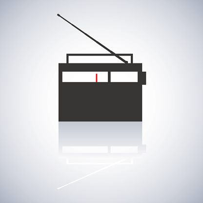 Gray icon retro radio with telescopic antenna, a mirror reflection, digital device design element, vector illustration. vector