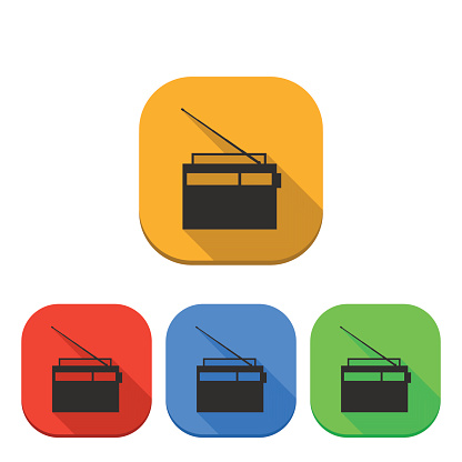 Set of colored icons retro radio with a long diagonal shadow, digital device design element, vector illustration. vector