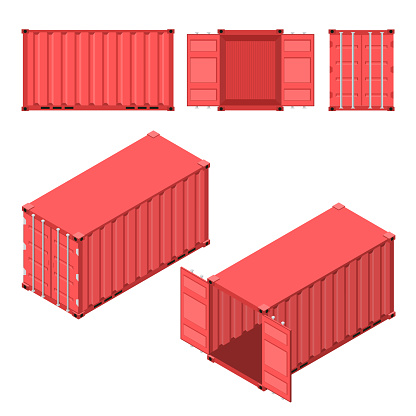 The red shipping container. Flat and isometric styles.
