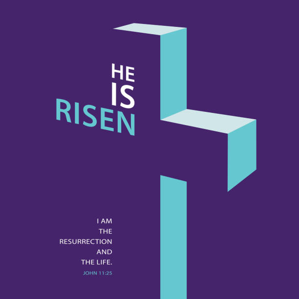The Risen Savior Concept To celebrate the resurrection of Jesus Christ from the dead on the date of Easter with the 3-dimension cross concept on the purple background holy week stock illustrations