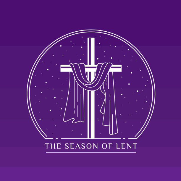 the season of lent banner with white line Cloth wrapped around crucifix in circle on purple background vector design the season of lent banner with white line Cloth wrapped around crucifix in circle on purple background vector design lent stock illustrations
