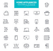 Simple Set of Household Appliances Related Line Icons, Outline Symbol Collection, Editable Icon Set