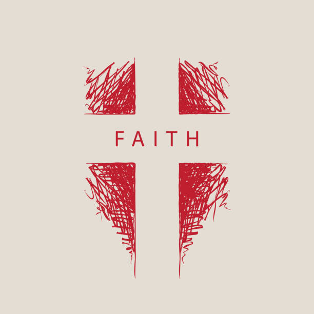 The sign of the abstract cross with the word faith  drawing of the good friday stock illustrations