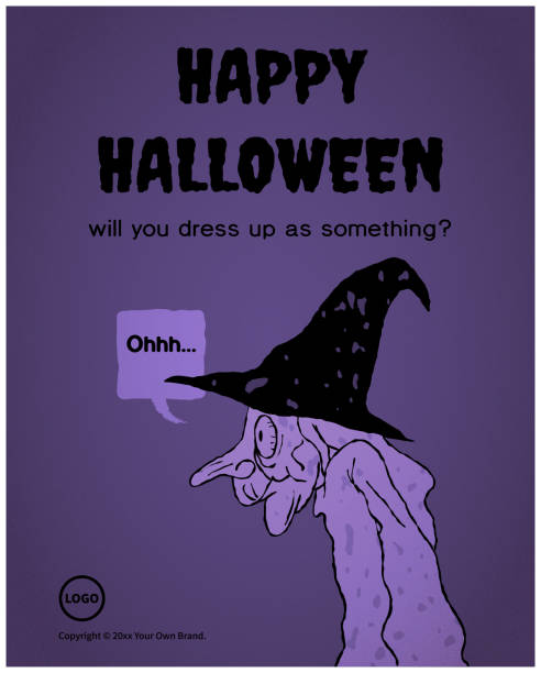 The spooky witch says It’s Halloween Time, Wear your best costume to our monster mash vector art illustration