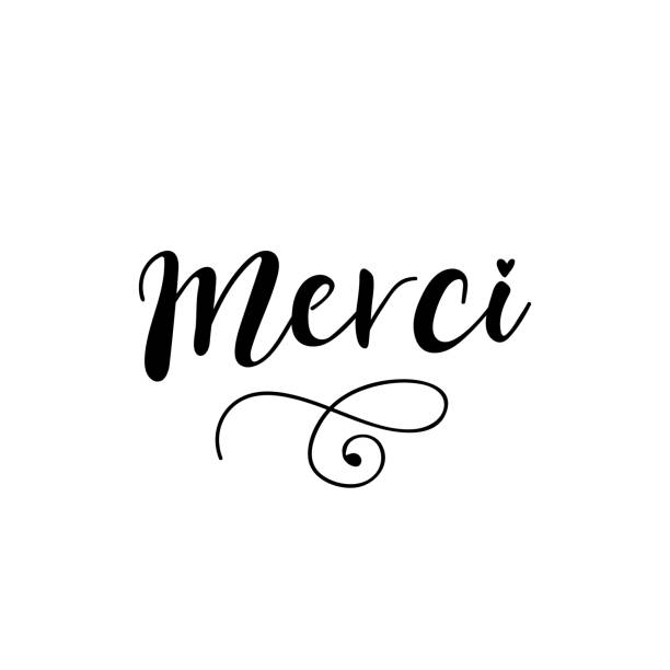 the text in French: Thank you. Vector illustration. Lettering. Ink illustration. the text in French: Thank you. Lettering. Ink illustration. Modern brush calligraphy Isolated on white background. t-shirt design french language stock illustrations