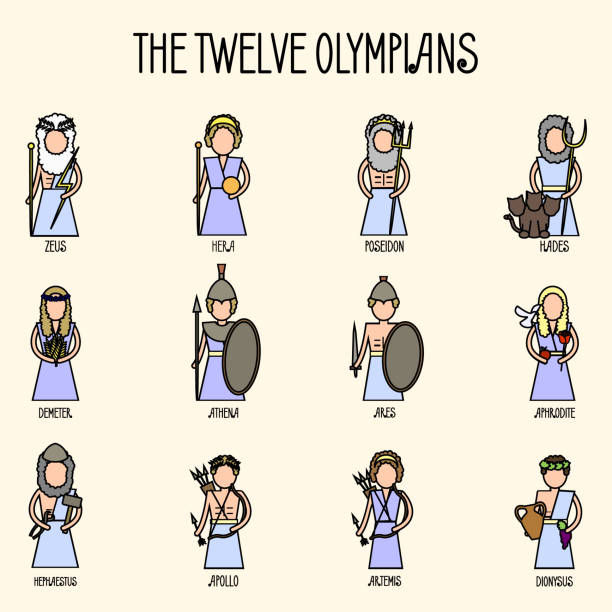 The Twelve Olympians icons set The Twelve Olympians icons set. Greek pantheon ares god stock illustrations