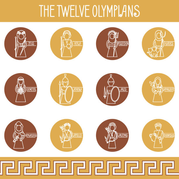 The Twelve Olympians icons set The Twelve Olympians icons set. Greek pantheon images of ares god of war stock illustrations