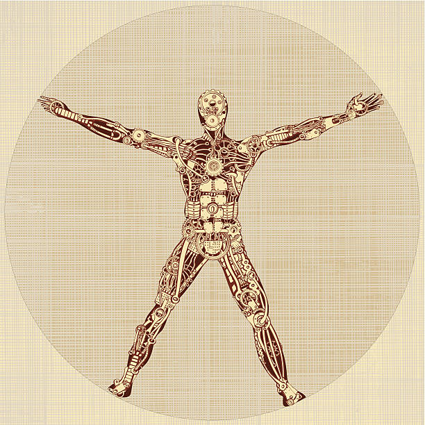 The Vitruvian Man. Remake of Leonardo da Vinci's drawing. v1.0 The Vitruvian Man. Remake of Leonardo da Vinci's drawing. robot drawings stock illustrations