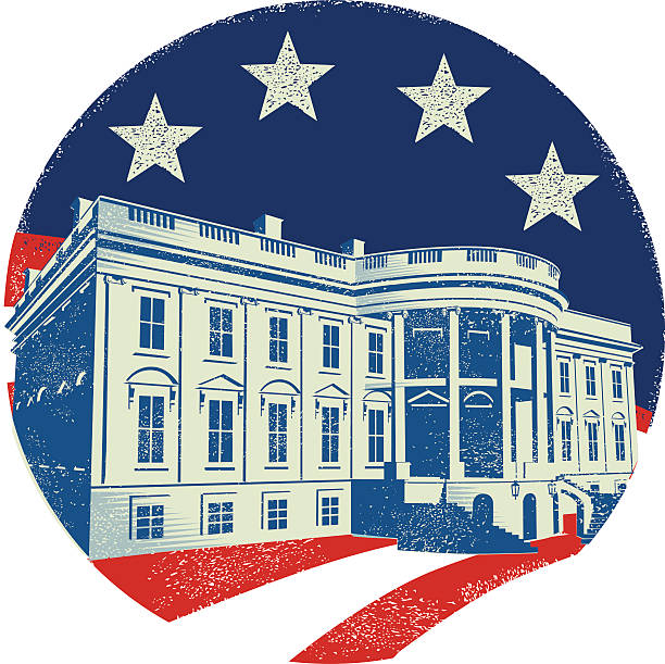 The White House Badge showing the White House in Washington DC. Retro hand print texture style. CS3, CS5 and Freehand versions in zip. white house stock illustrations