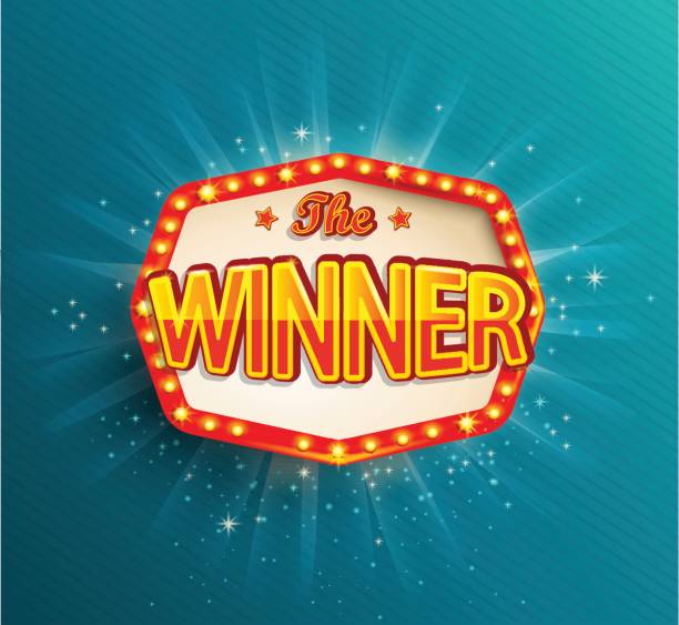 The winner retro banner with glowing lamps. The winner retro banner with glowing lamps. Vector illustration for winners of poker, cards, roulette and lottery. Vintage light frame. success backgrounds stock illustrations
