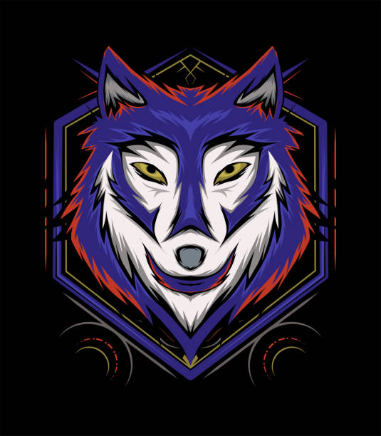 the wolf vector illustration. wolves logo design wolf face vector design. Wolf mascot vector art. Frontal symmetric image of wolf looking cool. head wolves illustration. university of michigan stock illustrations