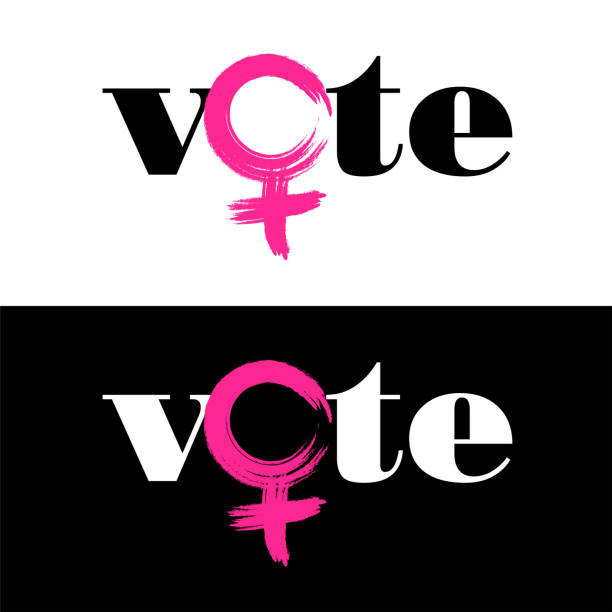 "投票" 一詞與女性象徵相結合, 以鼓勵婦女在美國11月6日中期選舉中投票。 - 印有圖像t恤 插圖 幅插畫檔、美工圖案、卡通及圖標