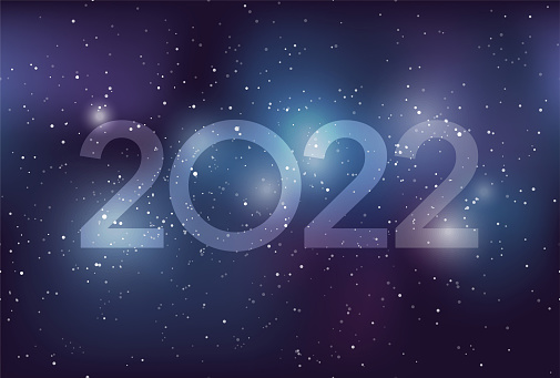 The Year 2022 New Year’s Greeting Card Template With Milky Way Galaxy, Stars, And Nebula.