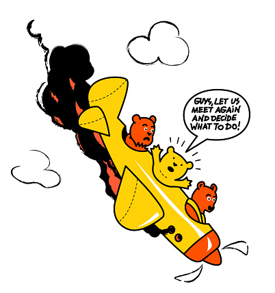 the yellow bear and the fire on the plane
