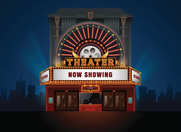 Vintage Movie Theater Marquee Sign Cartoon Stock Photos, Pictures