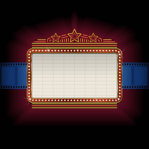 Theater marquee with film strip border Theater marquee with film strip border. All elements are separate objects, grouped and layered. File is made with gradient. No gradient mesh used.  Global color used. 300dpi jpeg included. Please take a look at other works of mine linked below.  movie illustrations stock illustrations