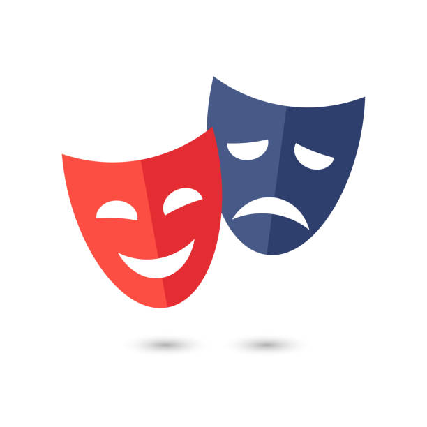 Theater masks, vector icon on white background. Funny and sad theater masks, vector icon on white background. stage theater stock illustrations