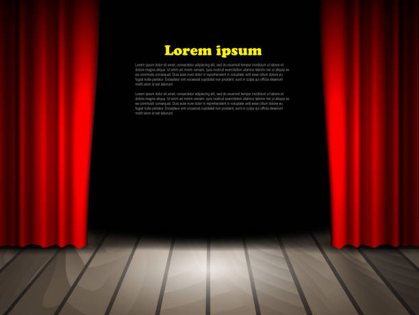 Theater Buhne Mit Holzboden Und Roten Vorhangen Stock Vektor
