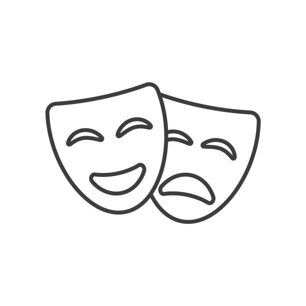 stockillustraties, clipart, cartoons en iconen met het pictogramsilhouet van het theatermasker. het vectorpictogram van de dramakomedie van het theater, acteur acterenembleem - acteren