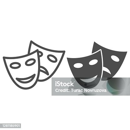 istock Theatrical masks line and solid icon, Sea cruise concept, masquerade sign on white background, Funny and sad theater masks icon in outline style for mobile concept and web design. Vector graphics. 1281185901