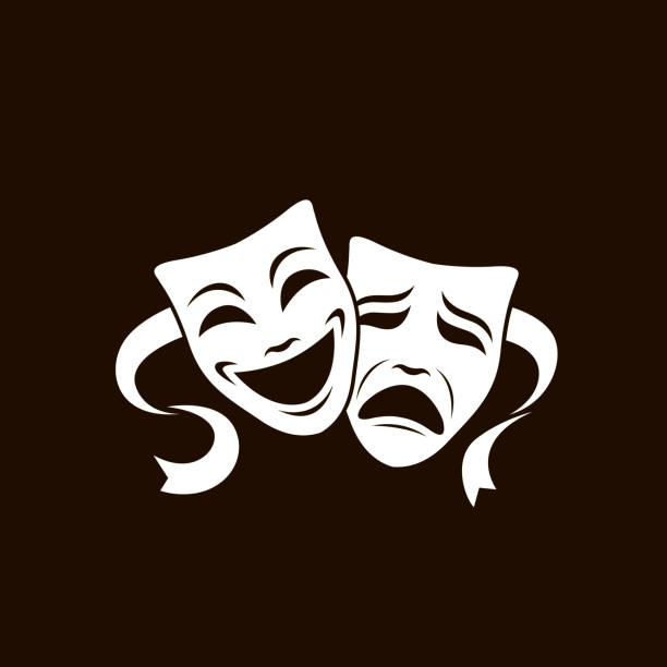 theatrical masks set illustration of comedy and tragedy theatrical masks isolated on white background stage theater stock illustrations