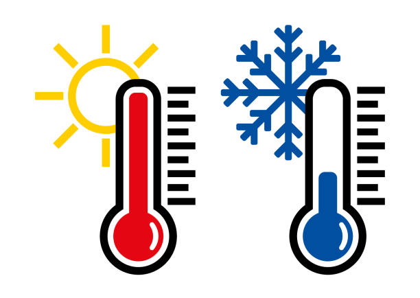ikon termometer atau simbol suhu, vektor, dan ilustrasi - panas suhu ilustrasi stok