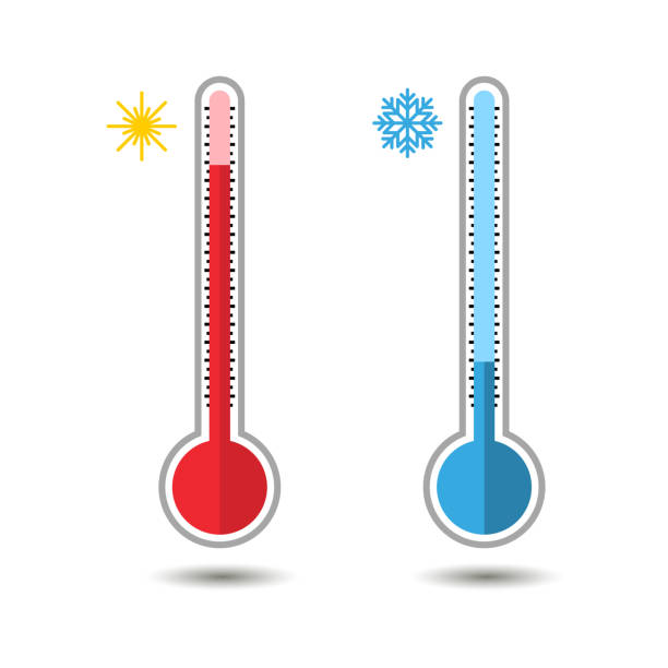 Thermometer icons that measure cold and hot temperature.Flat style  thermometer stock illustrations
