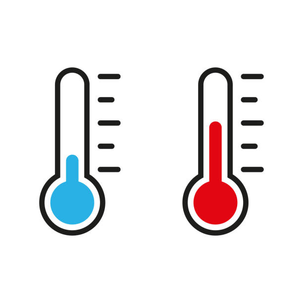 ilustrasi termometer. vektor dalam desain datar - panas suhu ilustrasi stok