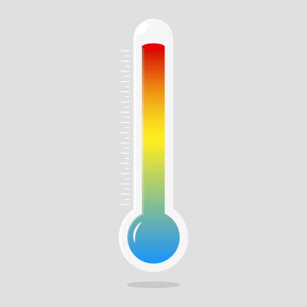 ikon termometer dengan zona yang berbeda. vektor - panas suhu ilustrasi stok