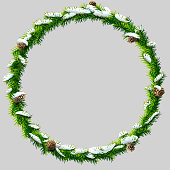 istock Thin christmas wreath with pinecones and snow 1345638592