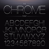 Thin Chrome Font. Vector Metallic Alphabet