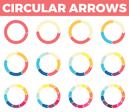 Thin circular arrows for infographics with 1 - 12 parts.